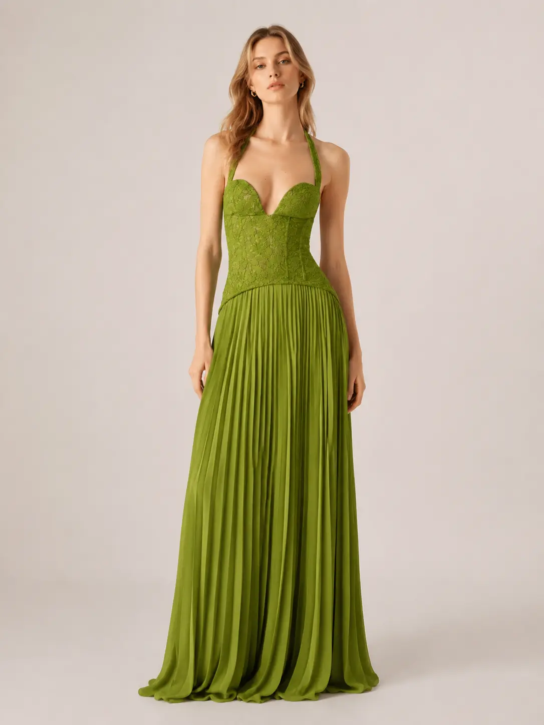 2026 Women Sexy Halter Deep V Backless Maxi Dress, Slim Corset Waist Pleated Floor Length Formal Gown, Elegant Fit Flare for Prom Wedding Guest Bridesmaid Cocktail Evening Gala Vacation Night Club Photoshoot