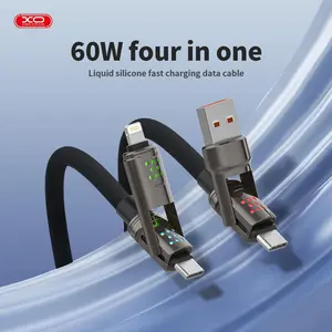 100W charger 4-in-1 USB-C Cable - PD 3A Fast Charging & Data Sync with USB A, Type C & Lightning, , 1m Silicone Cable, Compatible with iPhone 17/16/15, iPad Pro, Samsung, and Laptops