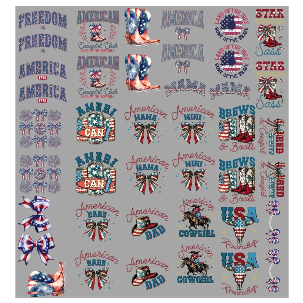 All American UV DTF Transfers Gang Sheet 22” wide x 24” long DIY UV Direct to Film Transfers