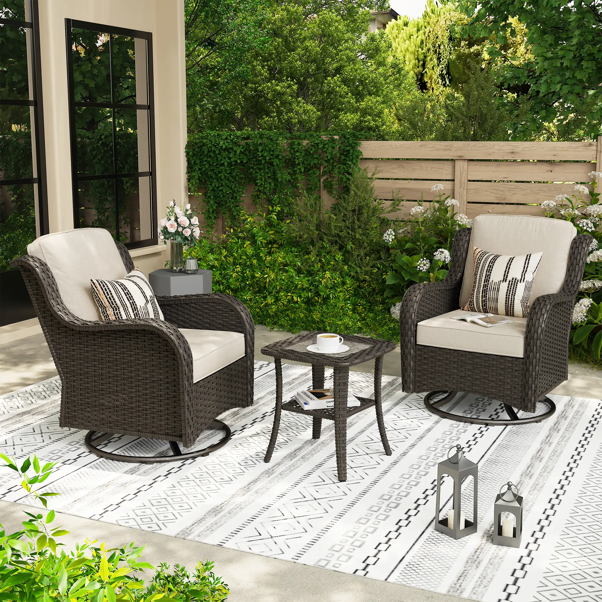 ALLWEX Outdoor Brown Wicker Patio Furniture Set, Modular Rattan Conversation Set with Sofa, Swivel Chairs and Ottoman Stools, Handwoven PE Wicker Sectional Couch with Cushions, Modern Garden Furniture for Patio, Deck, Backyard