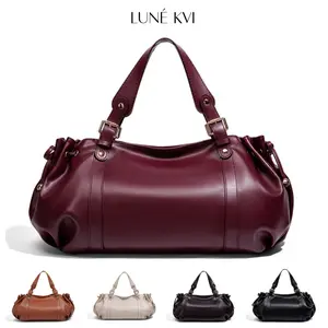 LUNÉ KVI New Luxury Vintage Drawstring Handbag for Women Large Capacity Soft Leather Pleated Tote Bag Trendy Versatile Shoulder Bag / Underarm Bag