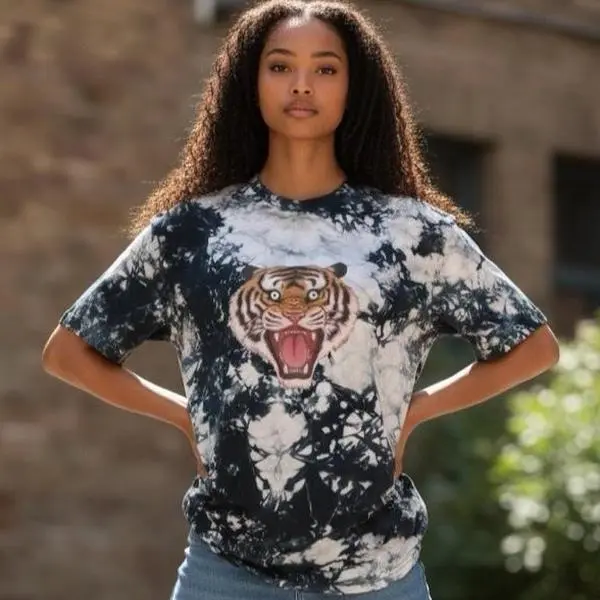 Untamed, Minhwa Korean Tiger Cotton Oversized Tie-Dye T-shirt, 100% US Grown Cotton