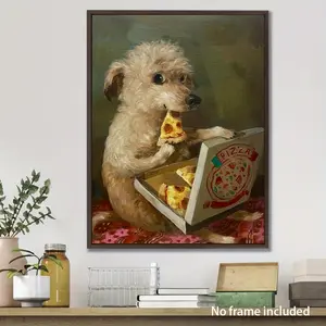 1pc, Dog Eating Pizza Canvas Art Print, 12x16 inches, Modern Art Deco, Frameless Wall Decor for Living Room, Study, Children's Room, Bar, Garage, Baby Room, Bathroom, Bedroom, Oil Painting on Canvas