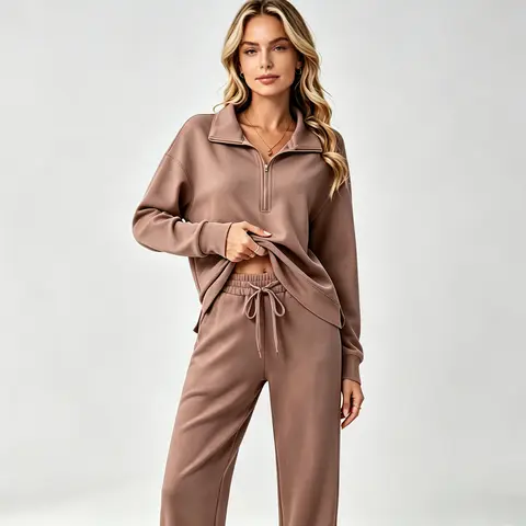 Fall Matching Outfit Women's Tracksuit Set - 1/2 Zip Sweatshirt & Straight Leg Pants - Loose-Fit 2-Piece Sportswear - Soho Chic, Back to School 2025 Clothing