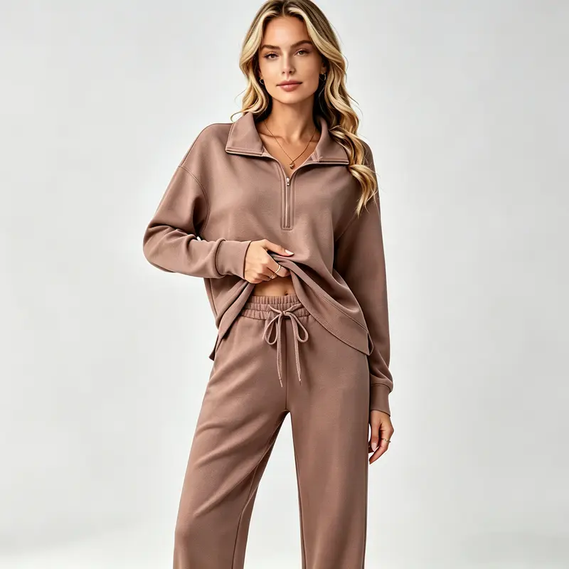 Fall Matching Outfit Women's Tracksuit Set - 1/2 Zip Sweatshirt & Straight Leg Pants - Loose-Fit 2-Piece Sportswear - Soho Chic, Back to School 2025 Clothing