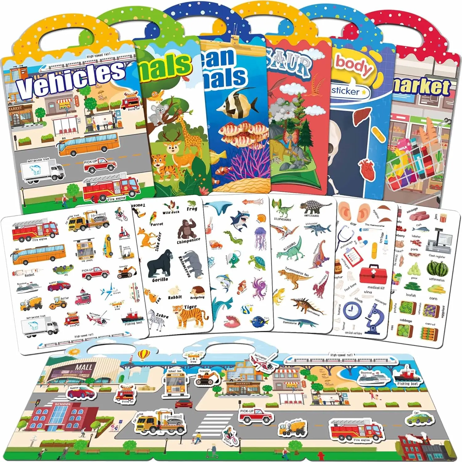 6 Sets Reusable Sticker Book for Toddlers 1-3, Jelly Sticker Books for Toddlers 2-4 Years, Toddler Travel Toys for Kids 2 3 4 Year Old Girls Boys