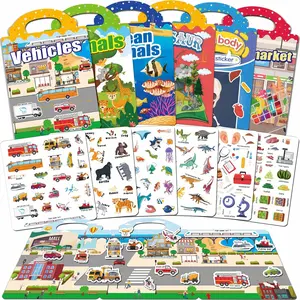 6 Sets Reusable Sticker Book for Toddlers 1-3, Jelly Sticker Books for Toddlers 2-4 Years, Toddler Travel Toys for Kids 2 3 4 Year Old Girls Boys