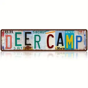 1pc Vintage Deer Camp Wall Decor Metal Aluminum Sign - Rustic Retro Street Sign for Home, Bar, or Coffee Shop - 16 x 4 Inches - Easy Hang, No Wiring Needed - Colorful Americana Design for Indoor/Outdoor Use, Deer Home Decor