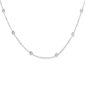 1 1/2 Ctw Diamond Bezel Station Necklace 14K White Gold 18"