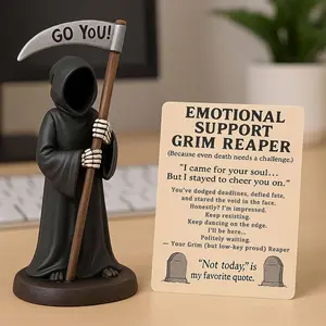 Gothic Resin Death Statue with Card, Halloween Home Decor, Shelf Decoration, Lightly Terrorizing Gift Idea, Matte Finish
