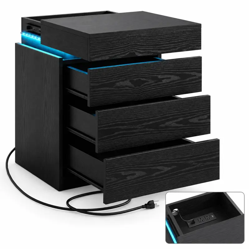Sliding Top Hidden Storage-3 Drawers-Black-1PC