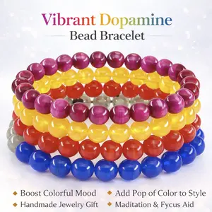 1pc Dopamine Energy Chalcedony Bracelet for Women, Colorful Beaded Bracelet, Mood Boost Jewelry for Daily Wear & Gift