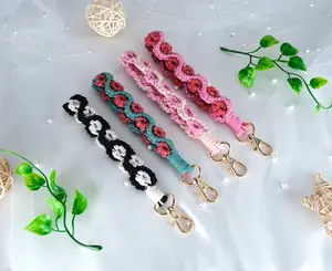 Macrame Wristlet Macrame Wristlet Macrame Daisy Wristlet Phone Strap Boho Accessory Keychain Valentine's Day Gift