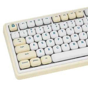 140 Keys Cute MOG Profile PBT Keycaps, Dye‑Sublimation Round Custom Keycaps Set, White Blue Yellow Creamy Color Kawaii Key Caps, Compatible with ANSI Layout & Cherry Gateron MX Switches Mechanical Keyboards