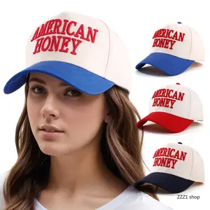 1 Men's AMERICAN HONEY Baseball Cap, Fashion Five-Panel Hat, Adjustable Outdoor Casual Cap for Spring, Autumn, Travel, and Beach Vacations
