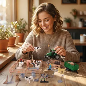 Trending Simulation Farm Figures Panoramic Set - 42pcs Plastic Figures with Fences and Stone Models for DIY Home Decoration Unisex Rustic Charm