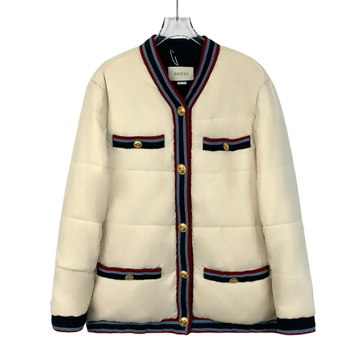 RDLT- Gucci Off-White Stripe V-Neck Single-Breasted Cotton Jacket Size 40