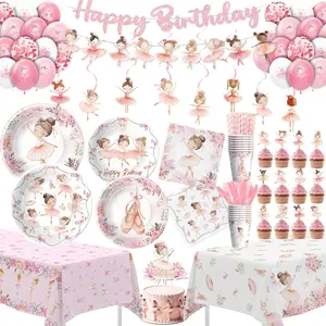 Srua Don Ballerina Birthday Party Decorations Girl, Pink Dance Theme Ballet Party Supplies for Birthday Baby Shower, Paper Plate, Cup, Napkin, Topper, Tabl