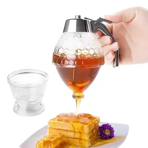 Bee Drip Dispenser Kettle Honey Jar Container Squeeze Bottle Storage Pot Stand Holder