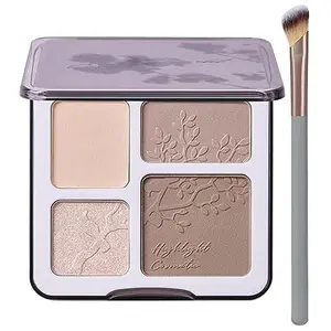 Face Highlighter Contour Shading Palette with Sculpting Long-lasting Shimmer, Warm Brown Shade, Mirror, 02 Warm Brush Kit for Cosmetic Use
