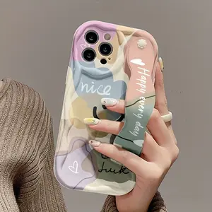 A drop-proof cream wristband style colorful smiley print pattern, wristband stand phone case with simple design, shockproof protection, phone case suitable for iPhone 11 12 13 14 15 16 17 Pro Max