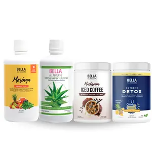 Bella All Natural Cleansing Kit - Aloe Vera Juice, Moringa Juice, Colon Cleanse Pina, Mushroom Iced Coffee