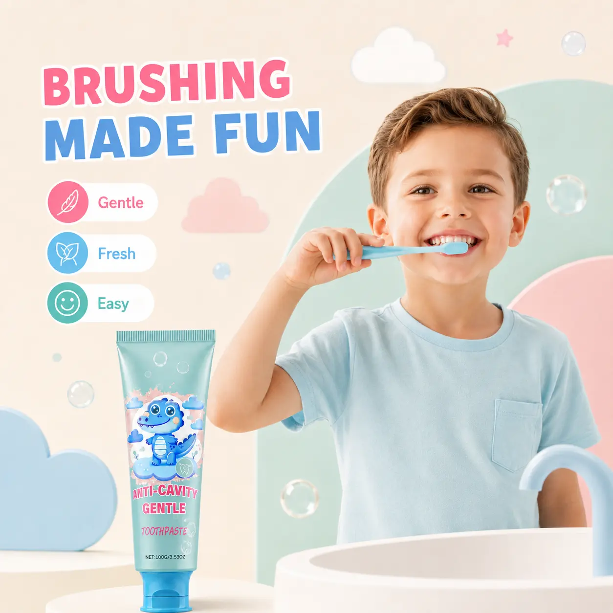Kids' Nano Hydroxyapatite Toddler Toothpaste, Fluoride-Free Remineralizes Oral Care, Dentist-Formulated, Natural Bubblegum Berry Flavor Daily Care Toothpaste