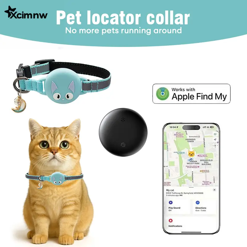 Xcimnw-Cat Dog Collar with GPS Tracker, Waterproof Cat Dog Collar with Luminous & Reflective Fish Pattern, Lightweight Kitten Puppy Collar, Hidden GP