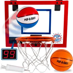 Pop-A-Shot Super Slam Over-the-Door Basketball Game with Durable Rim, 25 Announcer Calls, and Two Mini Basketballs