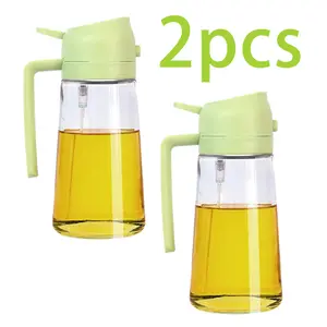 2PCS 2-in-1 Olive  Dispenser Bottle with Auto Flip Cap and Cooking ,  Easy to Clean, Ideal for Olive , Vinegar, or Cooking  Storage olive    spray  bottle Dual-Function Glass Oil Sprayer gadgets-16oz glass oil spray bottle light-blocking dark