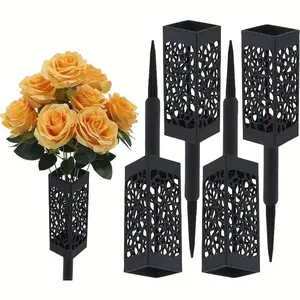 2pcs Flower Arrangement Baskets, Hollow Garden Basket, Outdoor Yard Lawn Cemetery Flower Arrangement Basket, Cemetery Decoration, Flower Holder, Black Plastic Vase with Drain Hole