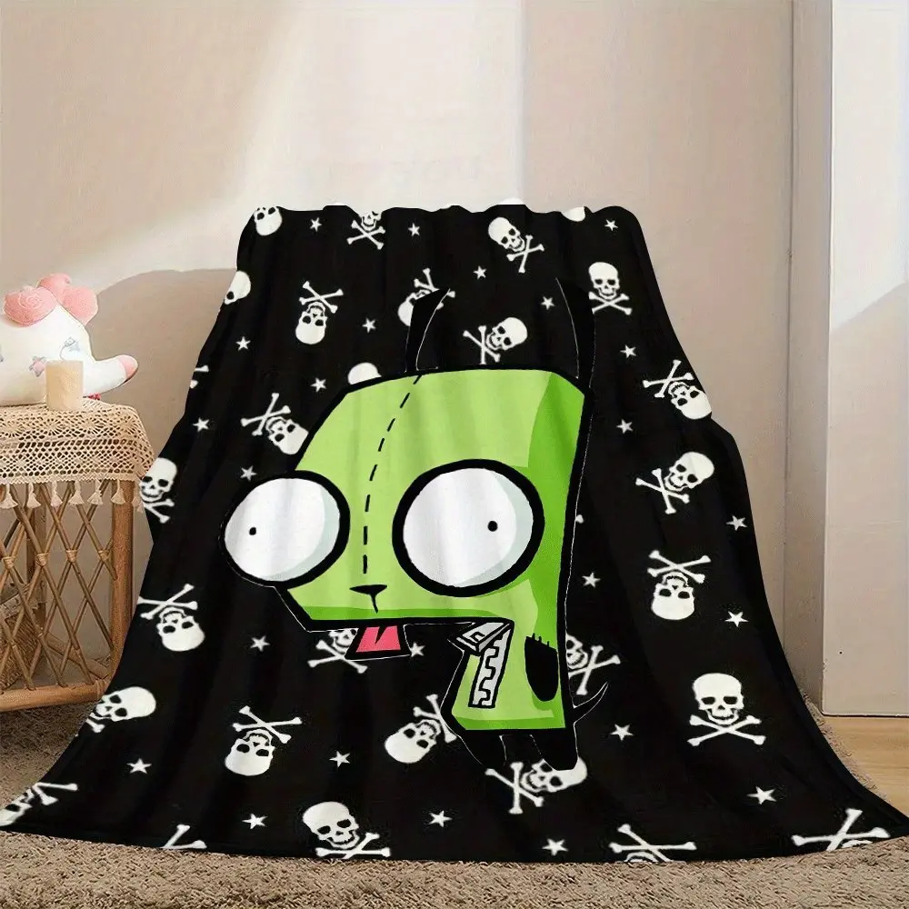 Invader Zim Anime-Themed Soft Cozy Flannel Blanket - Modern Style, All-Year Comfort, Ideal for Home Décor, Travel (Birthday & Holiday Gifts), Soft Cozy Blanket