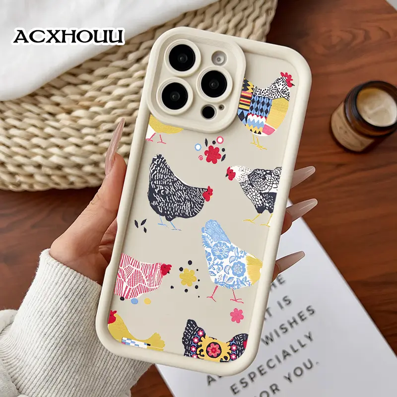 Multi-Model 1.2mm Silicone Mobile Phone Case - Durable Anti-Fall Protection Cover for iPhone 17,16 E Pro Max,16 Plus,15 Plus,14,13,12,11,XS,XR - Colorful Chicken Print, Stylish Pastel, Lightweight Soft Accessory, Iphone 16 Plus, None