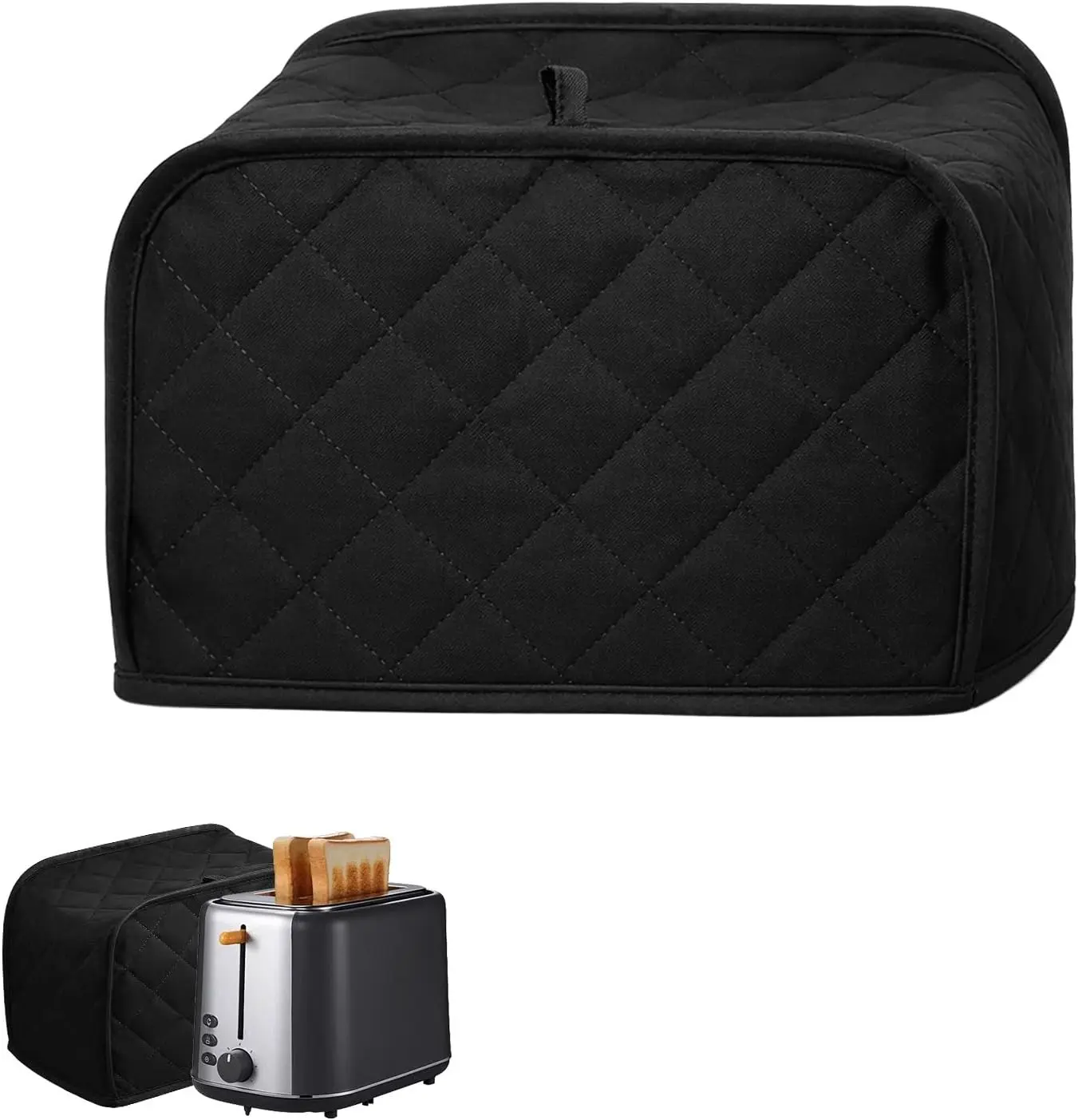 2 Slice Toaster Cover Universal Size Dust Cover for Wide Slot Toasters Small Kitchen Appliances Fits Most Toasters Quilted Cotton & Linen Black