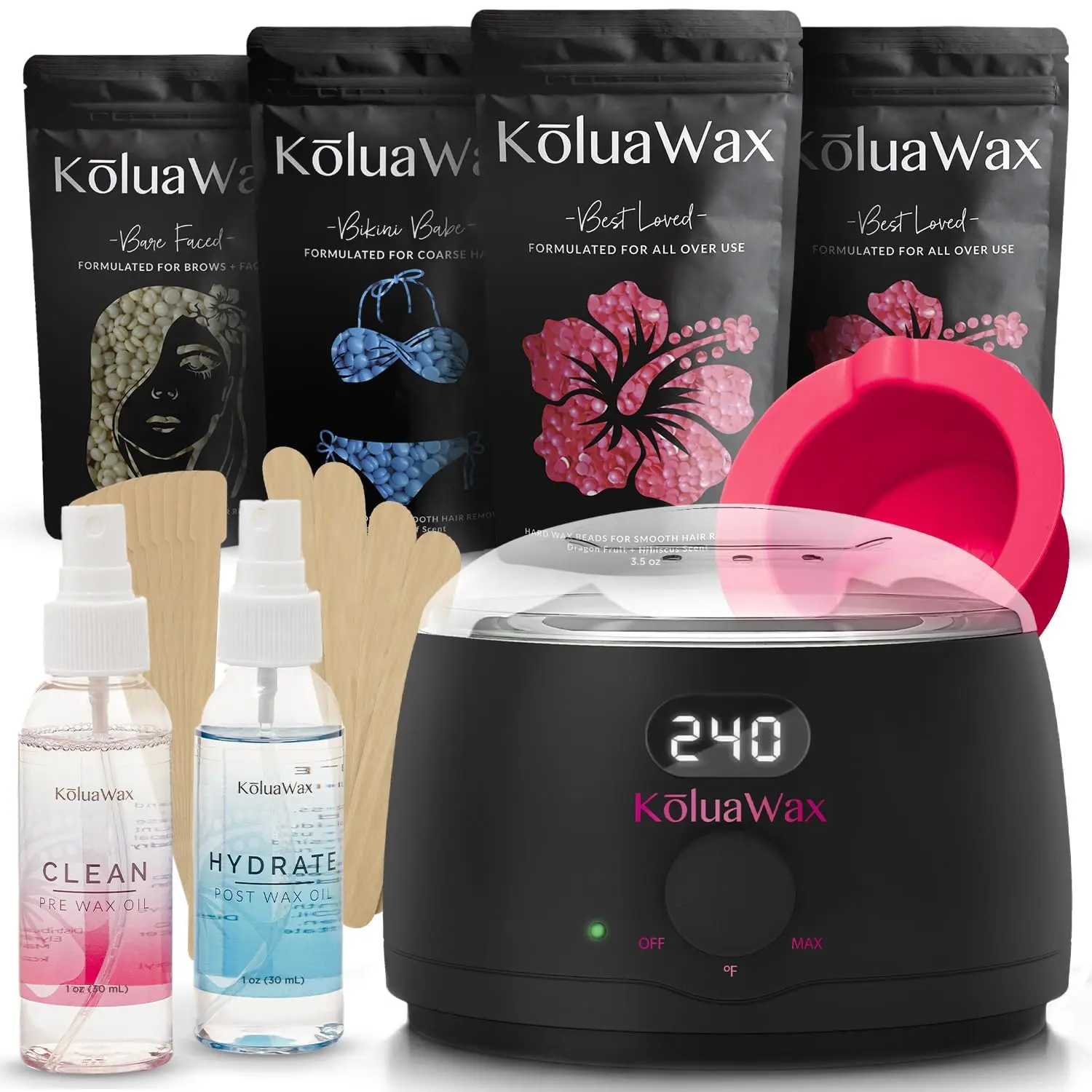 KoluaWax Premium Waxing Kit for Women  Beginner Friendly Complete Wax Kit that includes 14oz of Wax Beads, Applicator, Pre and Post Care, Suitable for Sensitive Skin  Mothers Day Gifts