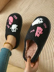 Halloween Embroidered Fairy Slippers, Soft Plush Indoor Shoes, Comfortable Women's Non-Slip Floor Sliders