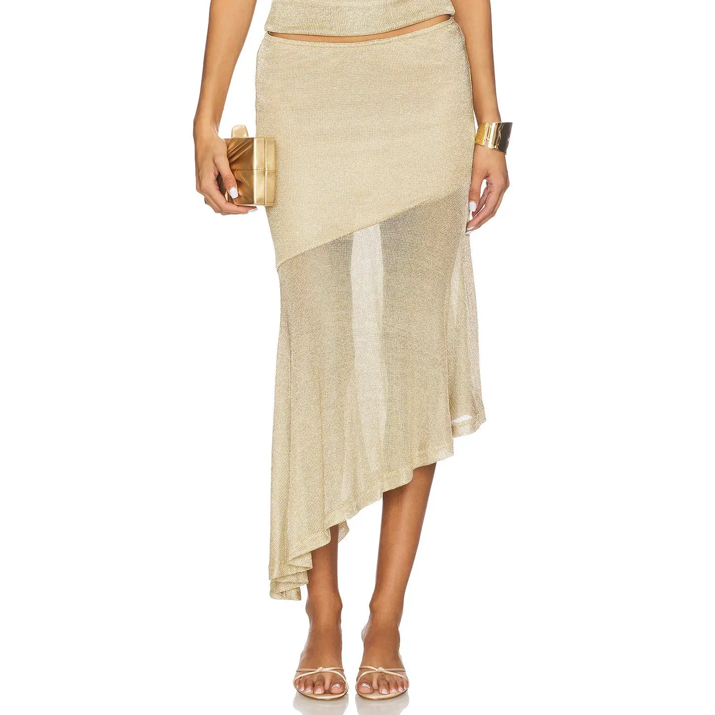 Runaway The Label Elaine Flounce Midi Skirt in Gold
