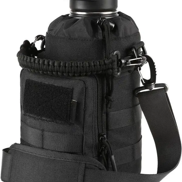 64Oz Tactical Water Bottle - Portable Cold& Hot Stainless Steel Insulated Water Bottle, Metal Military Bottle, Removable Sleeve Tactical Carrier Bag for Hiking Camping Hunting