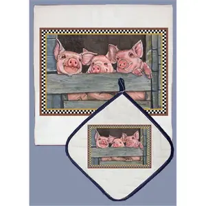 212 MAIN DP601 Quilted Cotton Kitchen Decorative Set - Absorbent Pig Dish Towel, Pot Holder, Household Gift Item
