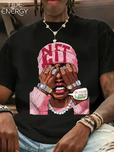 Trendy T-Shirt with Hood, Eye-Catching Graphic Cartoon Rapper Design, Breathable Casual Top for Campus, Gym & Weekends