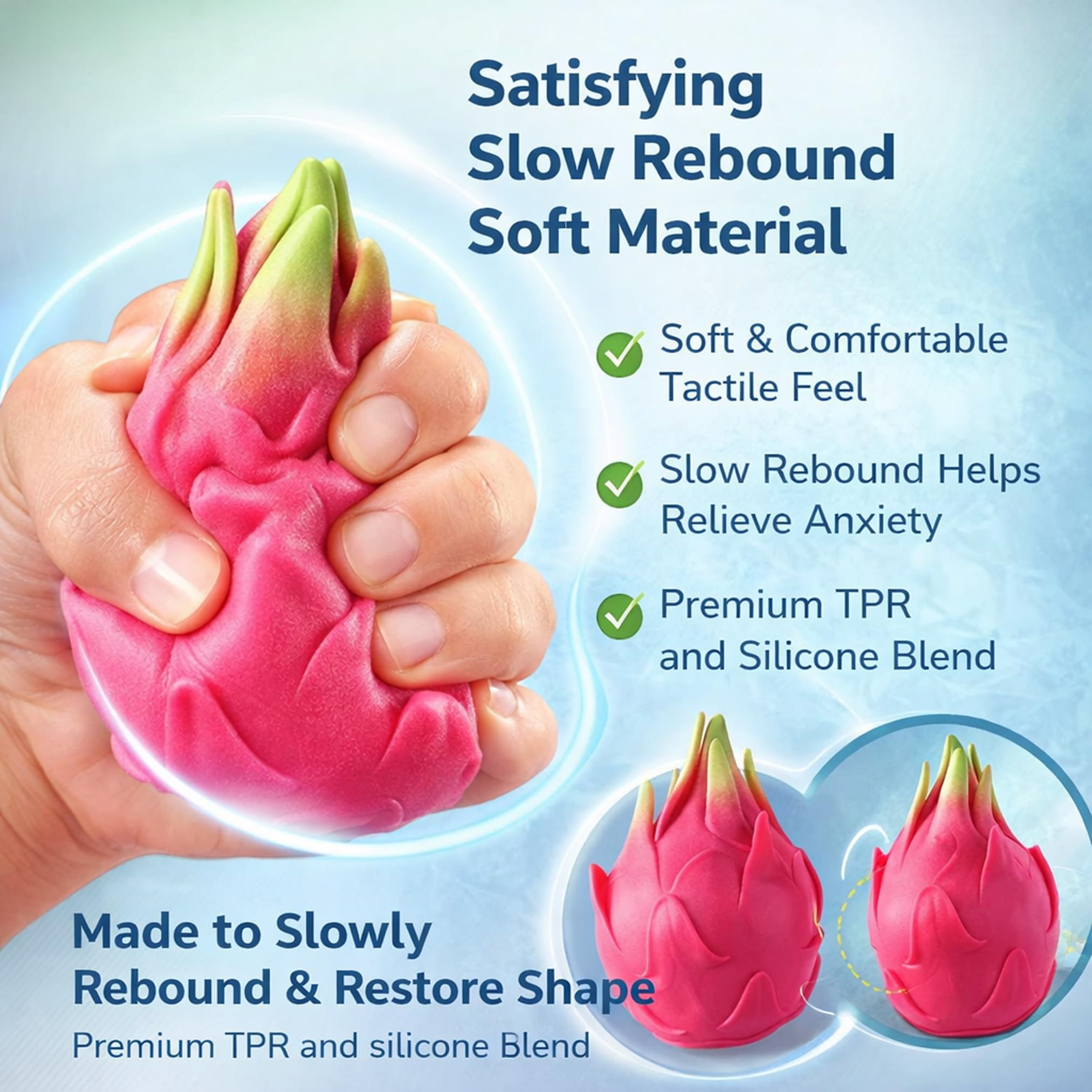 2PCS Dragon Fruit Squishy 2026 New Realistic Fruit Stress Balls Stress Relief Fidget Giant Dragonfruit Squishy Jumbo Slow Rebound for Adults squishies for kids