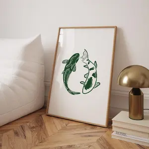 Green Koi Fish Wall Art Minimalist Bathroom Trendy Printable Wall Art Modern Japanese Print Vintage Aesthetic Bedroom Poster Dorm Room Decor