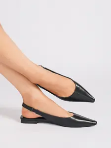 Women's Black Pointed Toe Slingback Flats & Casual Flat Sandals | Soft Leather Comfortable Office Daily Shoes,Women's Pointed Toe Back Strap Flat Shoes, Soft Leather Comfortable Slip-On Flats, Elegant Commute Casual Daily Wear