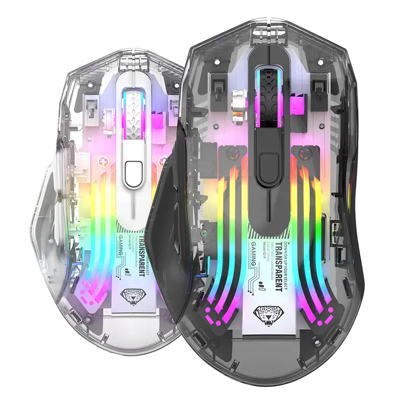 Three-mode wireless Bluetooth rechargeable mouse, transparent desktop/laptop gaming RGB luminous mouse