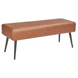 fathersdaygift  VEVOR Leather Bedroom Bench, PU Leather Bench with Metal Legs and with Stitching for Entryway, Upholstered Shoe Bench Seat, Modern End of the Bed Benches for Living Room, Dining Room, Hallway, Brown