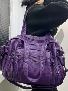 Ladies' fashionable retro Y2K spicy girl handbag, large capacity, multiple pockets, punk diagonal cross bag, washed and vegan bag, suitable for vacation, shopping, work, holiday gifts, High Capacity Handbag