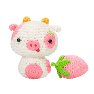 MeWaii Crochet Kit for Beginners, Complete DIY Crochet Kit Strawberry Animals with 40%+ Pre-Started Tape Yarn Step-by-Step Video Tutorials, Birthday Gifts Halloween Christmas Gift for Girls Boys