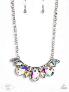 Paparazzi Never SLAY Never Multi Short Necklace with Iridescent Rhinestones & Adjustable Clasp Closure Includes Matching Earrings