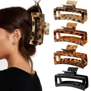 4 Pack 5 Inch Extra Large Claw Clips for Thick Hair, Jumbo Tortoise Shell Claw Clip for Hat, Big Square Hair Clips for Thick/Long/Curly Hair, Non-slip Baseball Jaw Accessories