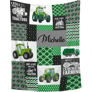 Personalized Baby Blanket,Custom Tractor Truck Blanket for Boys Girls,Ultra Soft Swaddle Blanket for Toddlers Newborns Nursery Stroller Crib Decor,5 Size Options